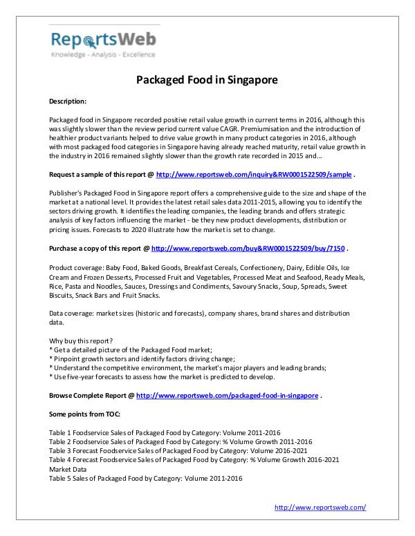 Market Analysis Packaged Food in Singapore