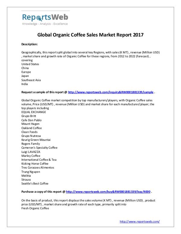 Market Analysis 2017 Study - Global Organic Coffee Market Sales