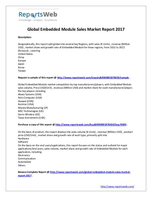 Market Analysis 2017 Analysis: Global Embedded Module Industry