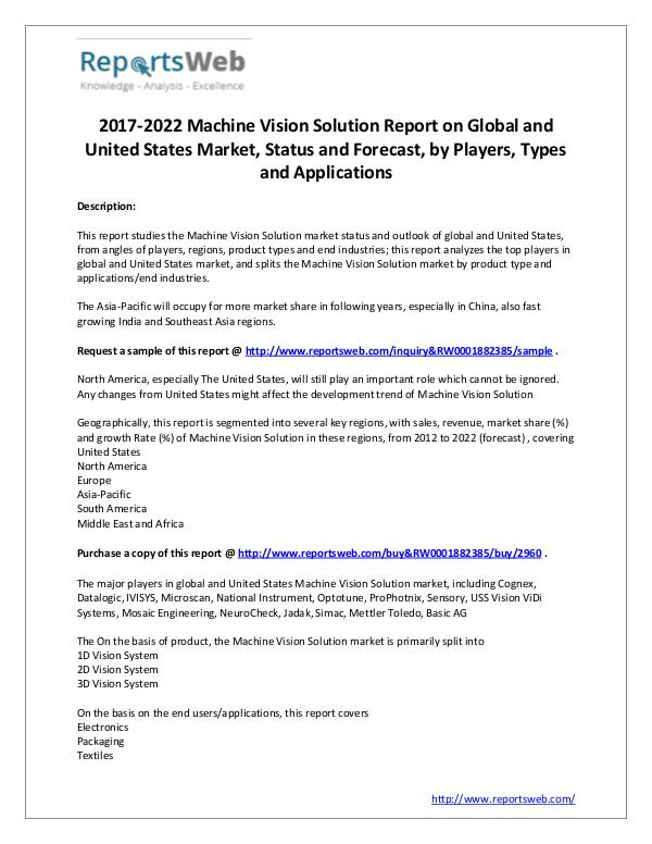 2017 Global and US Machine Vision Solution Market