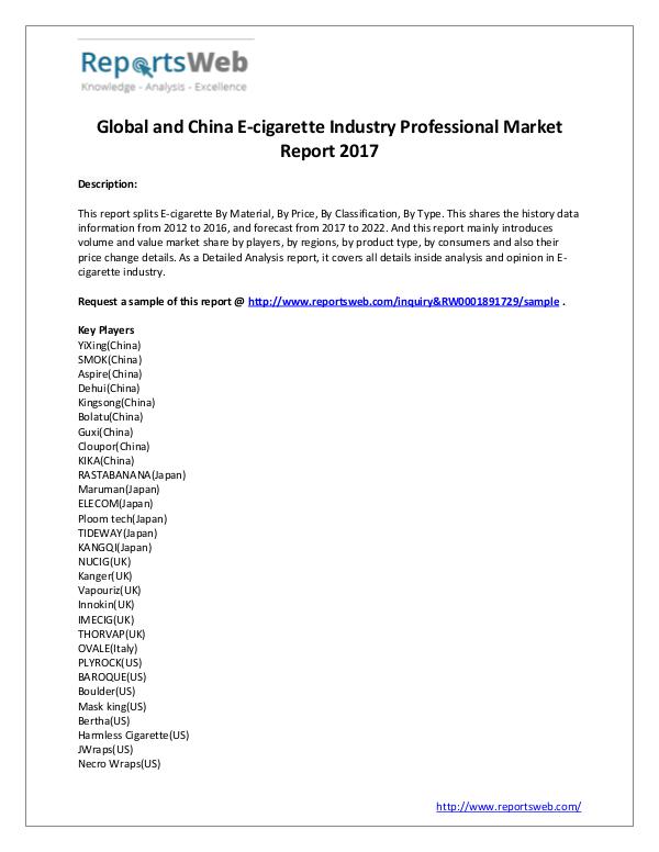 Market Analysis E-cigarette Market 2017 Emerging Trends