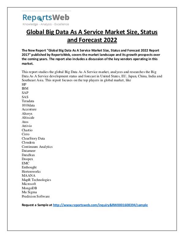 Big Data As A Service Market 2017 Emerging Trends