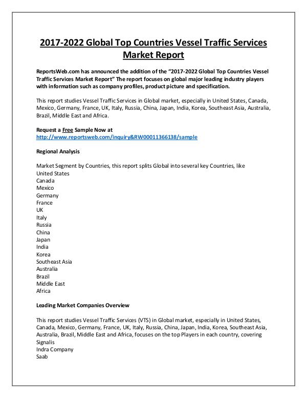 Market Analysis Vessel Traffic Services Market Review and Forecast