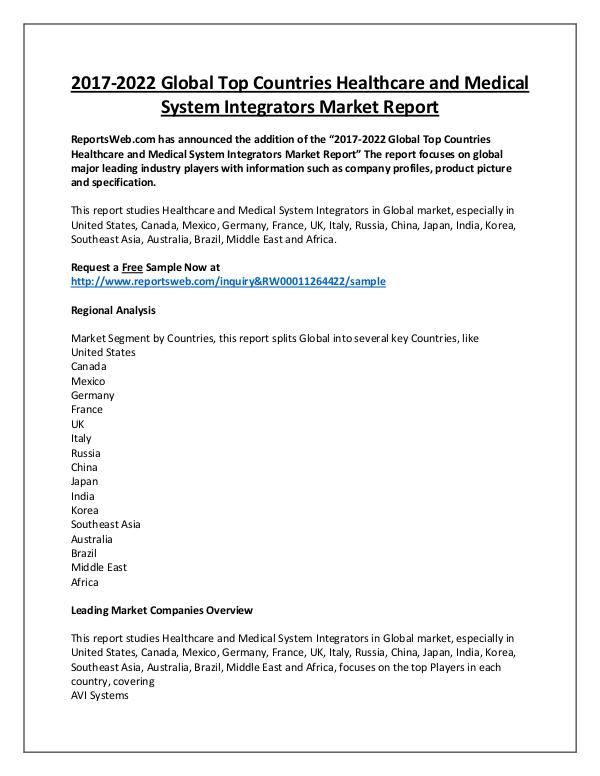 Market Analysis Healthcare and Medical System Integrators Market