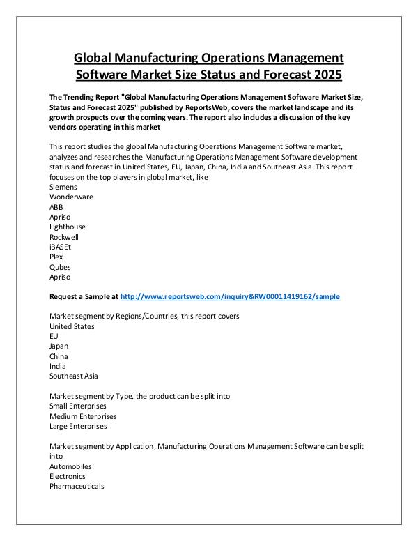 Market Analysis Manufacturing Operations Management Software Marke