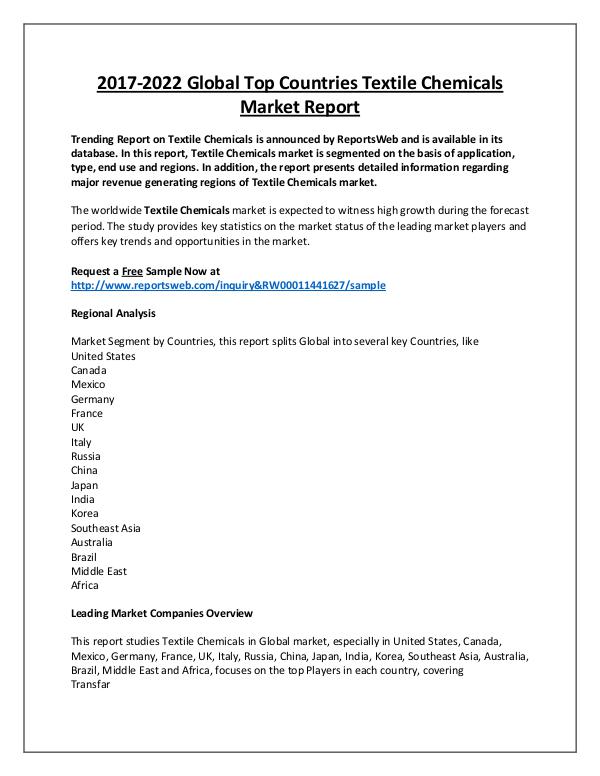 Market Analysis Textile Chemicals Market 2018 Development Trends