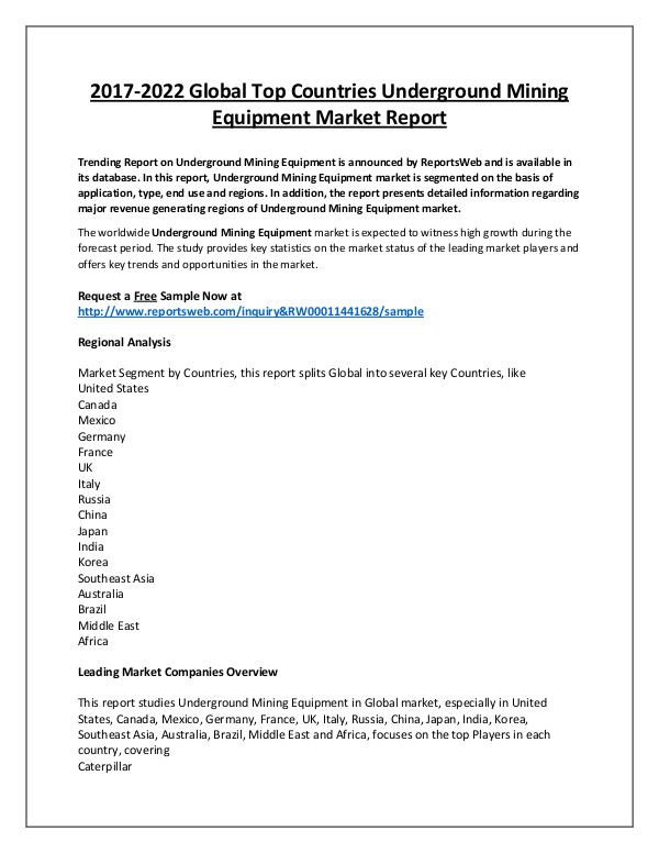 Market Analysis Underground Mining Equipment Market 2017