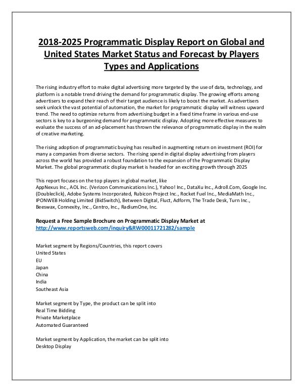 Market Analysis Programmatic Display Market Overview to 2025