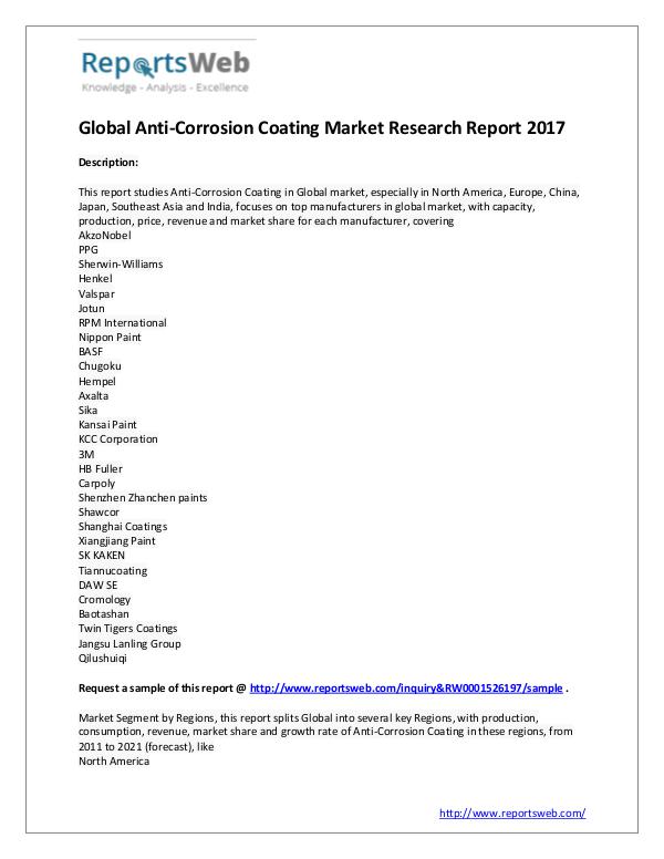 Worldwide Anti-Corrosion Coating Market 2017-2021