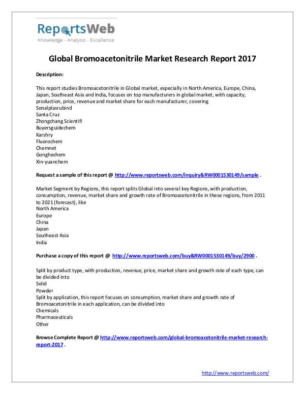 Market Analysis 2017 Analysis: Global Bromoacetonitrile Industry