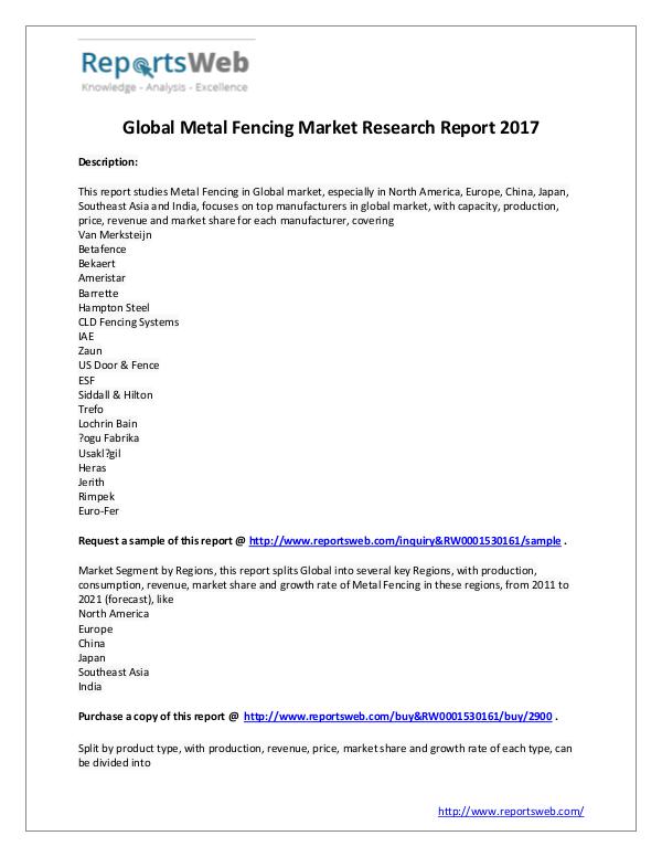 2021 Forecast: Global Metal Fencing Industry Study