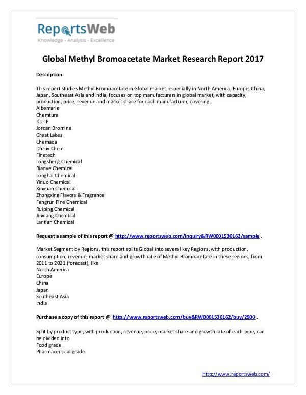 Market Analysis 2021 Forecast: Global Methyl Bromoacetate Industry