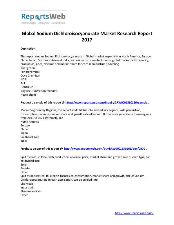 Market Analysis 2017 Global Sodium Dichloroisocyanurate Industry