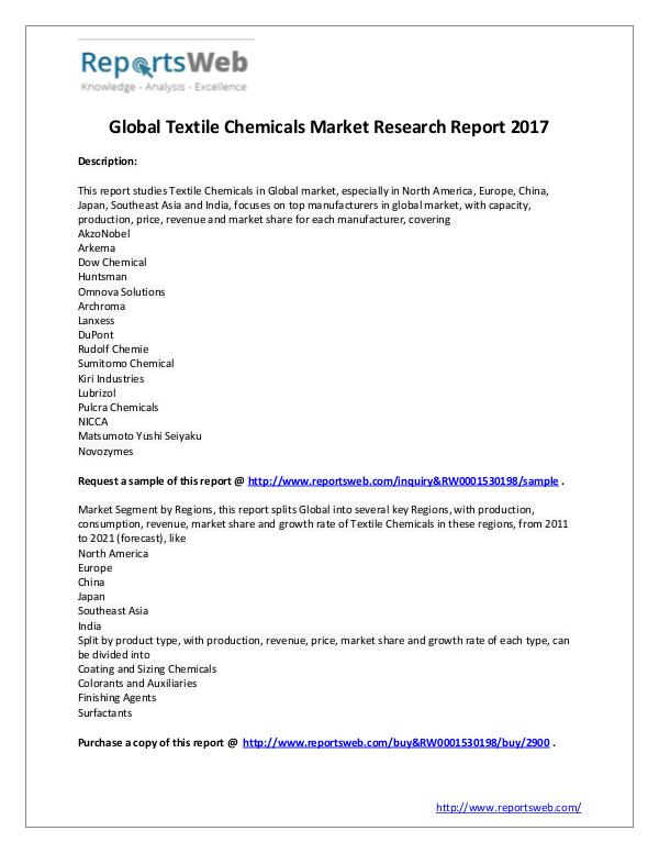 Market Analysis 2017 Analysis: Global Textile Chemicals Industry
