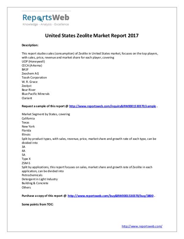 Market Analysis 2017 Analysis: United States Zeolite Industry