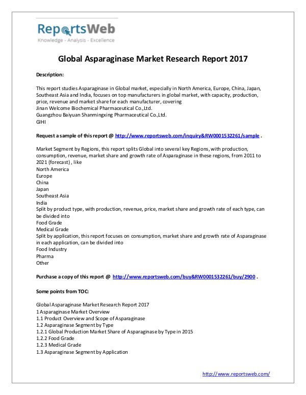 Market Analysis 2017 Study - Global Asparaginase Market
