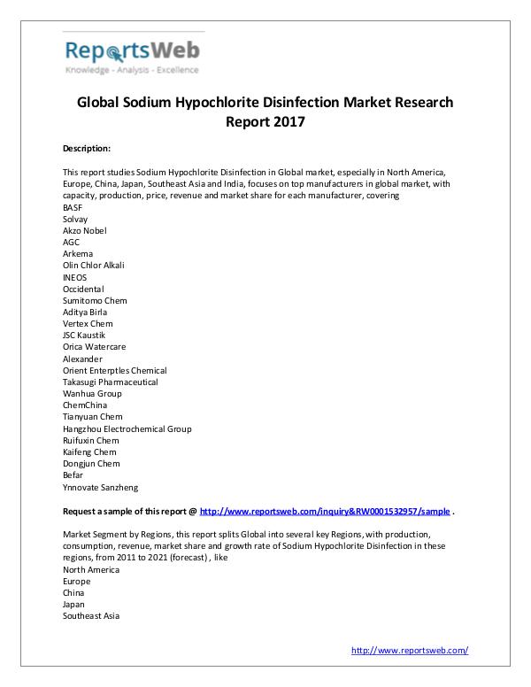 Market Analysis Worldwide Sodium Hypochlorite Disinfection Market