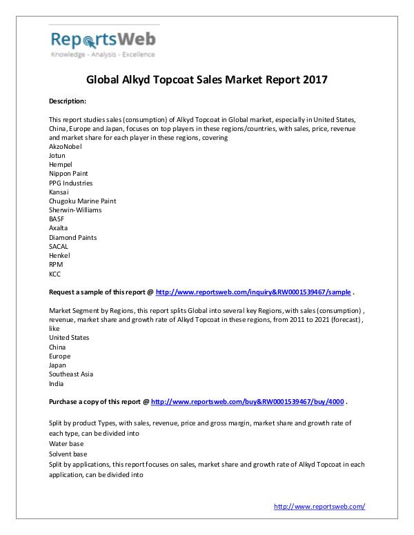 2017 Analysis: Global Alkyd Topcoat Sales Industry