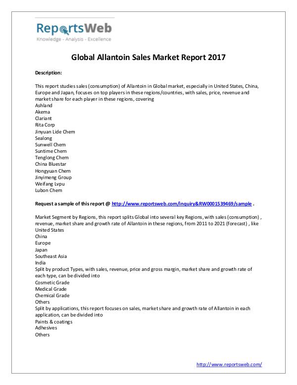 2017 Analysis: Global Allantoin Sales Industry