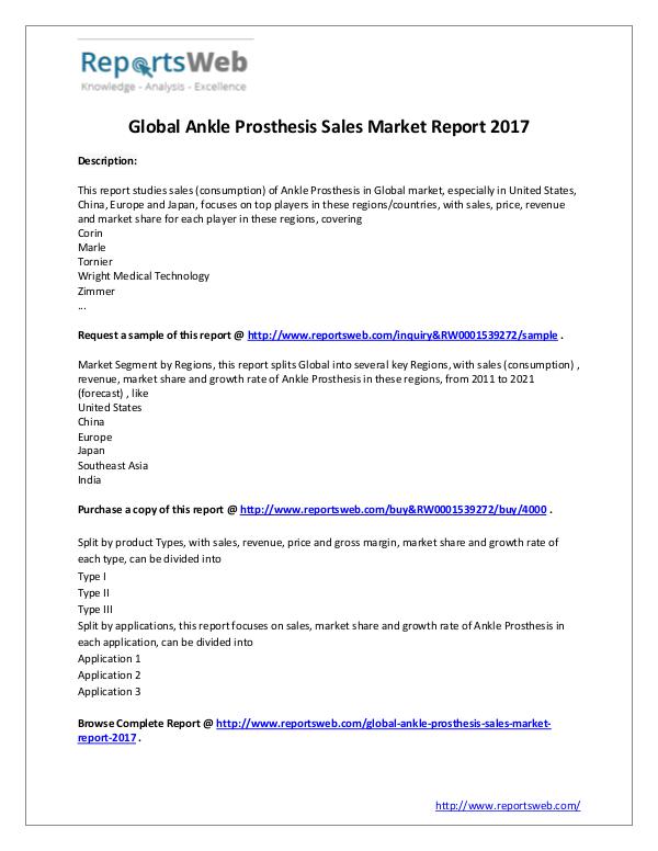 Global Ankle Prosthesis Sales Industry 2021