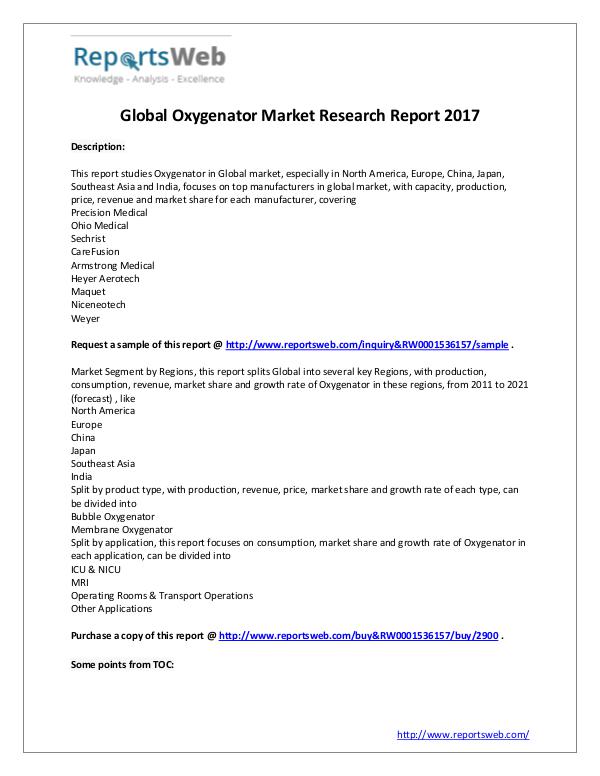 Market Analysis New Study: 2017 Global Oxygenator Market