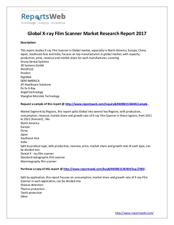 Market Analysis X-ray Film Scanner Market - 2017 Global Report