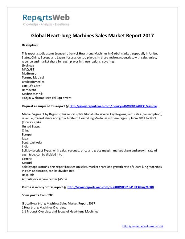 Market Analysis 2017 Study - Global Heart-lung Machines Market