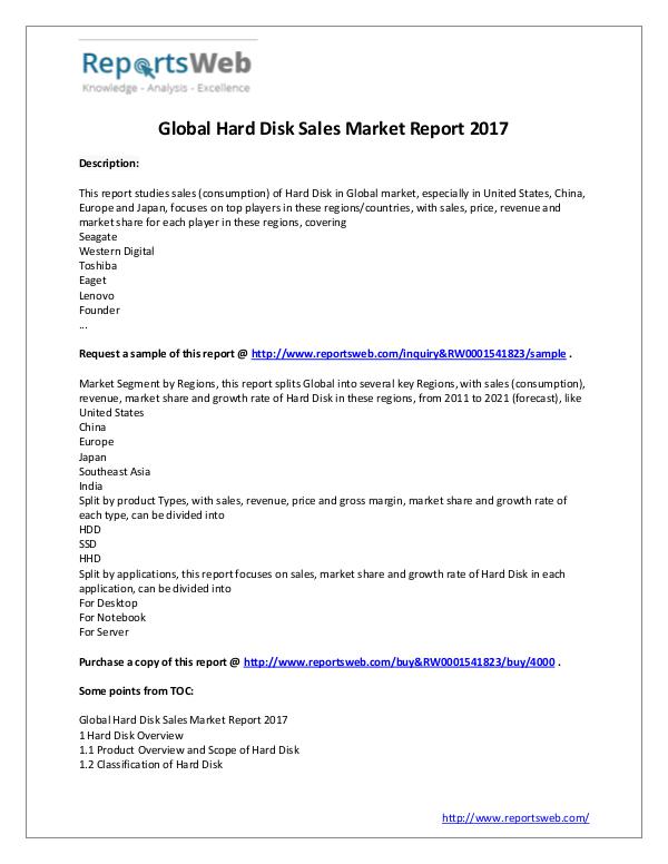 Market Analysis 2017 Study - Global Hard Disk Sales Market