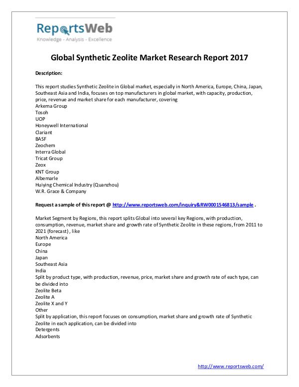 Market Analysis 2021 Forecast: Global Synthetic Zeolite Industry