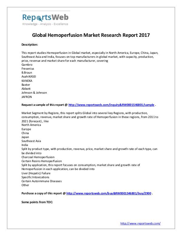 Market Analysis 2017 Study - Global Hemoperfusion Market