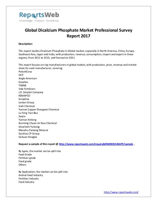 Market Analysis Dicalcium Phosphate Industry Professional Survey