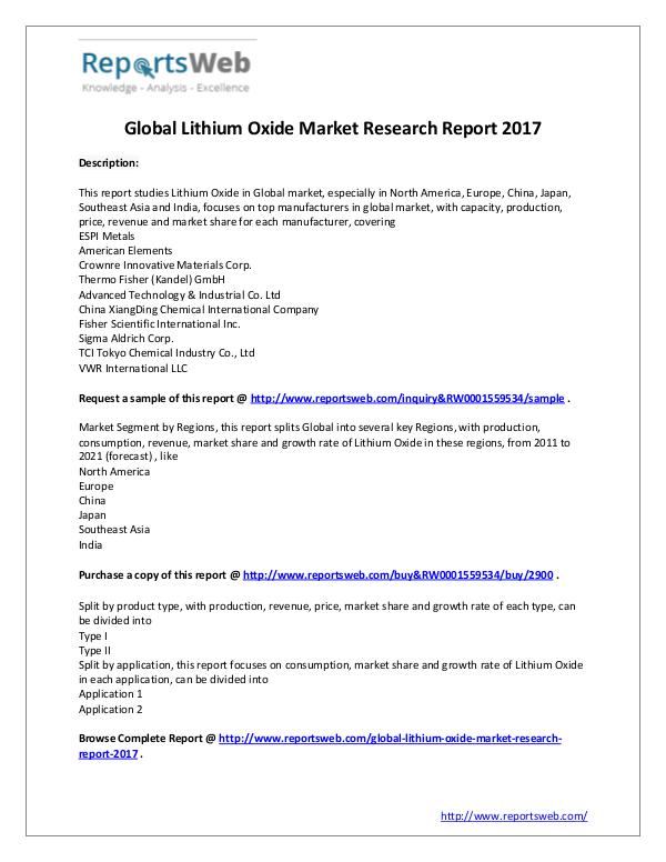 Market Analysis Global Lithium Oxide Market Research 2017