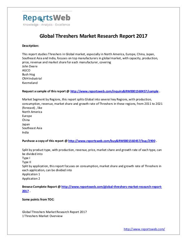 Market Analysis New Report Available: Global Threshers Industry