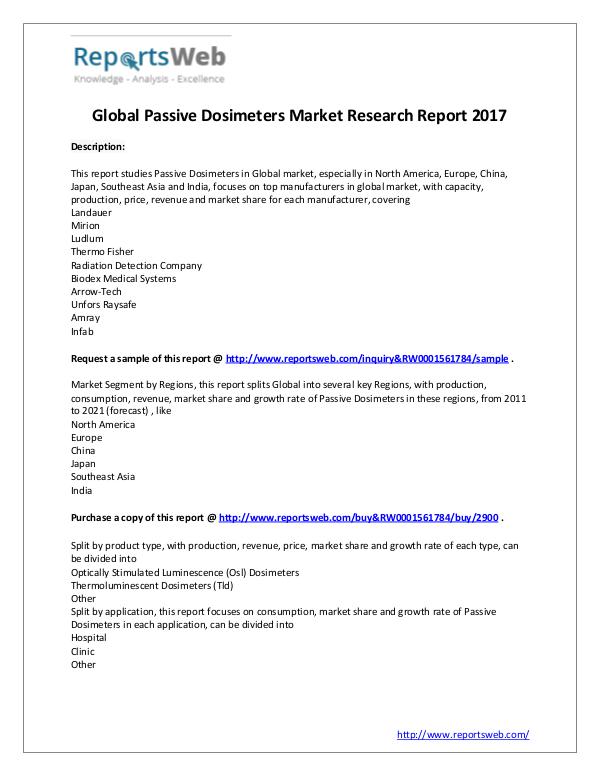 2017 Study - Global Passive Dosimeters Market