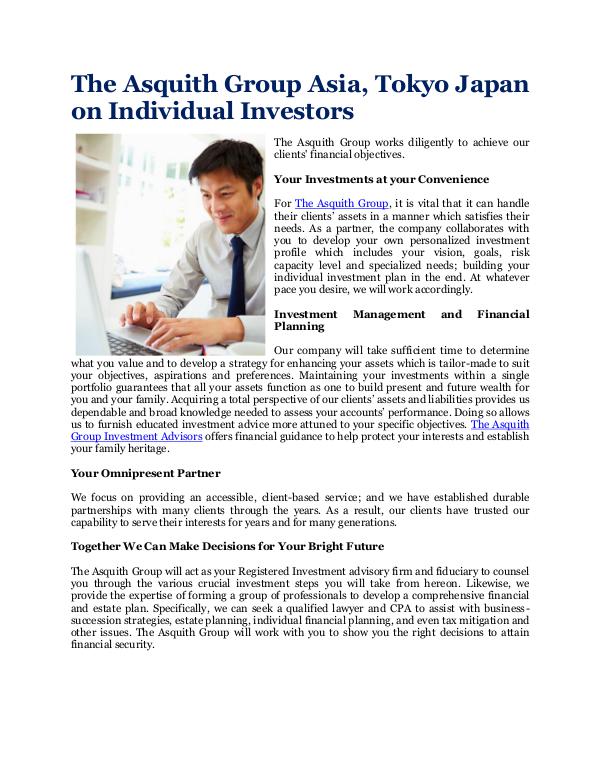 The Asquith Group Asia, Tokyo Japan Individual Investors