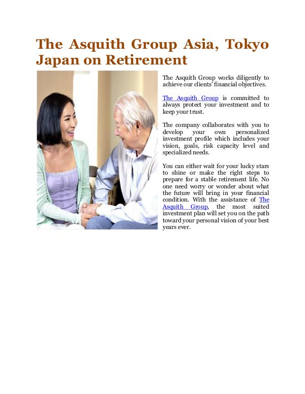 The Asquith Group Asia, Tokyo Japan Retirement