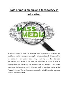 role of mass media and technology in education august 2013