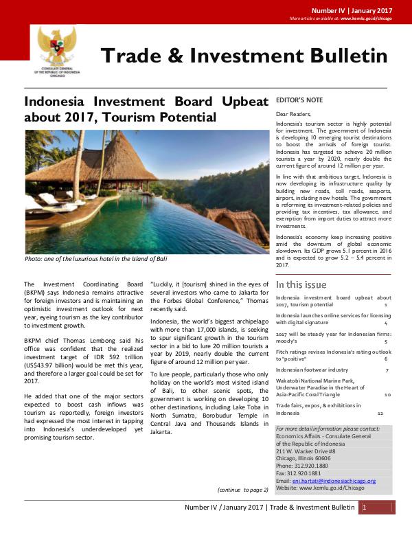 Trade and Investment Bulletin Volume IV, January 2017