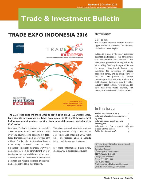 Trade and Investment Bulletin Volume I, October 2016