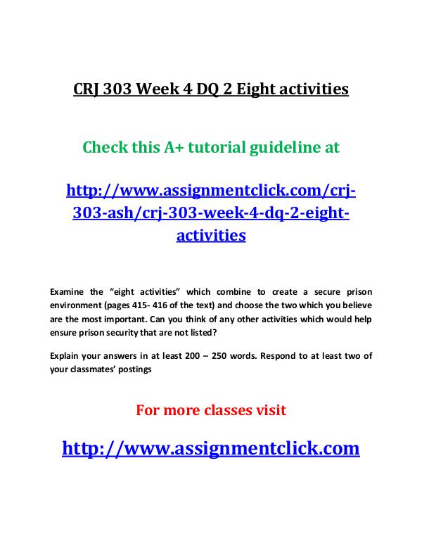 ASH CRJ 303 Entire course CRJ 303 Week 4 DQ 2 Eight activities