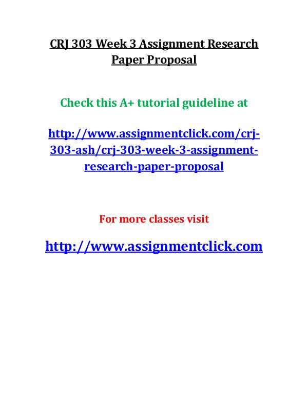 CRJ 303 Week 3 Assignment Research Paper Proposal