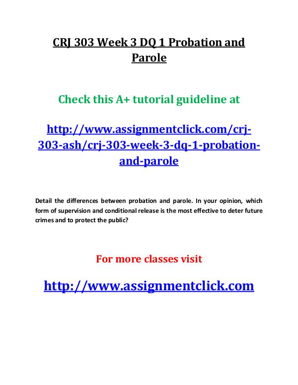 CRJ 303 Week 3 DQ 1 Probation and Parole