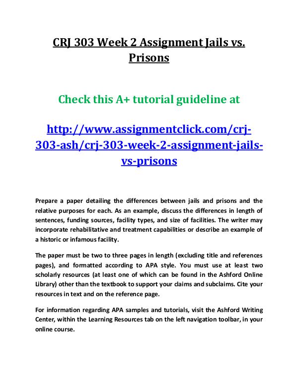 ASH CRJ 303 Entire course CRJ 303 Week 2 Assignment Jails vs
