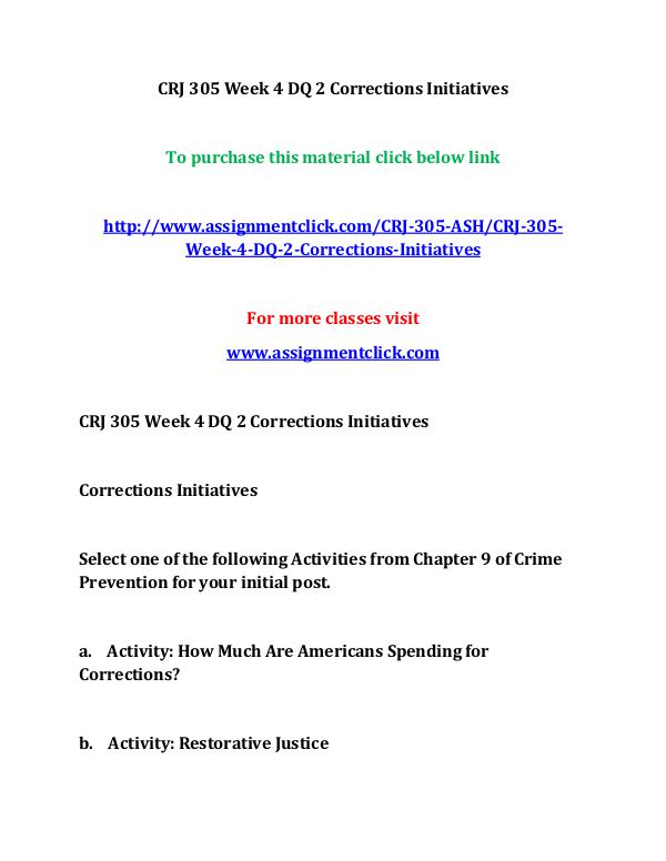 ASH CRJ 305 Week 4 DQ 2 Corrections Initiatives