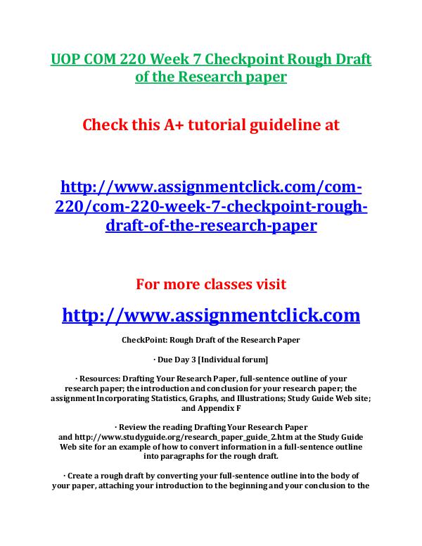 UOP COM 220 Entire Course UOP COM 220 Week 5 Assignment Incorporating Statis