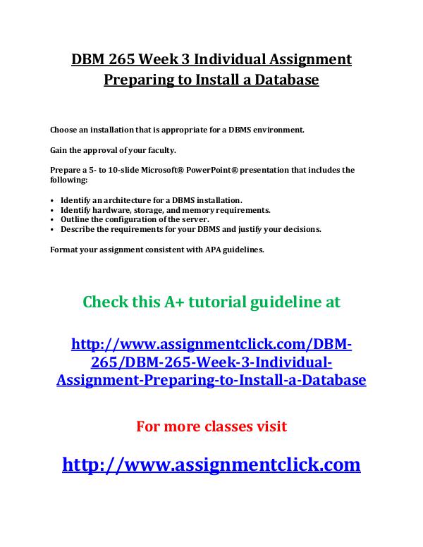 UOP DBM 265 Week 3 Individual Assignment Preparing
