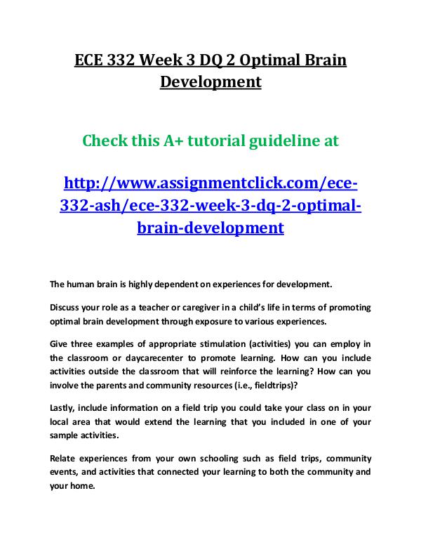 ASH ECE 332 Entire Course ECE 332 Week 3 DQ 2 Optimal Brain Development