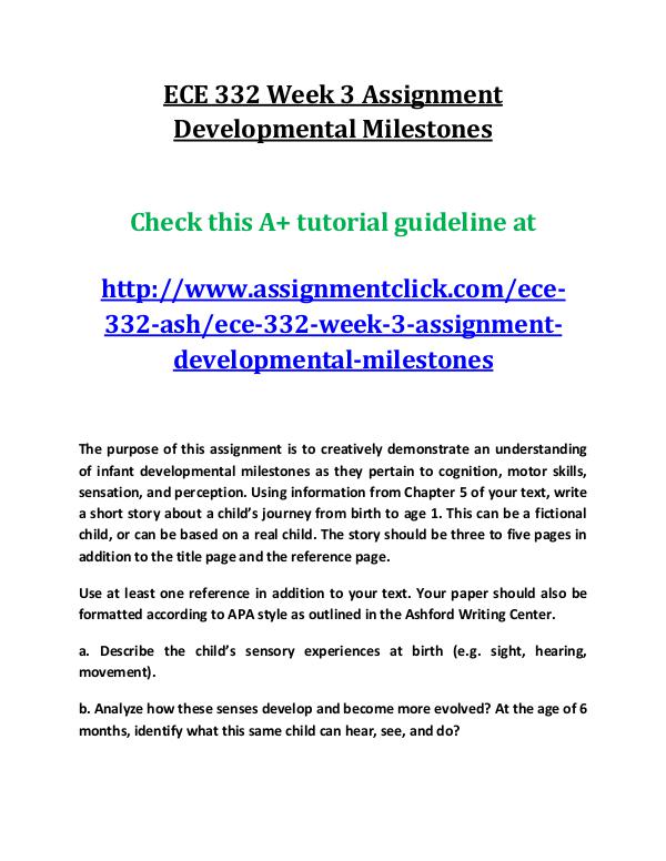 ASH ECE 332 Entire Course ECE 332 Week 3 Assignment Developmental Milestones