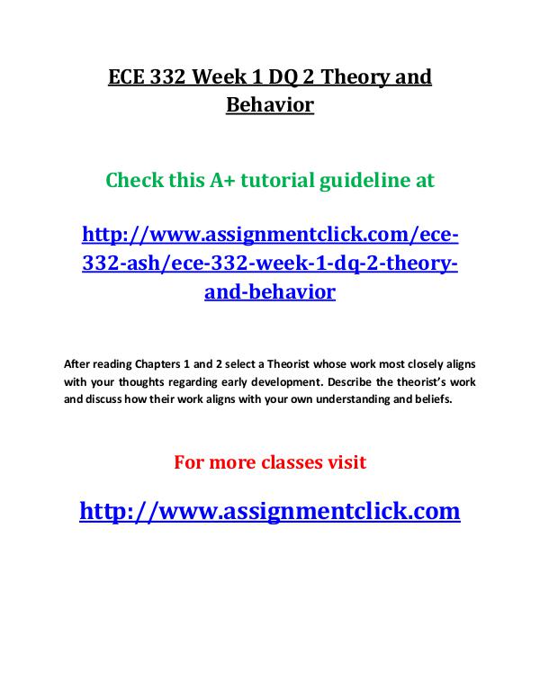 ASH ECE 332 Entire Course ECE 332 Week 1 DQ 2 Theory and Behavior