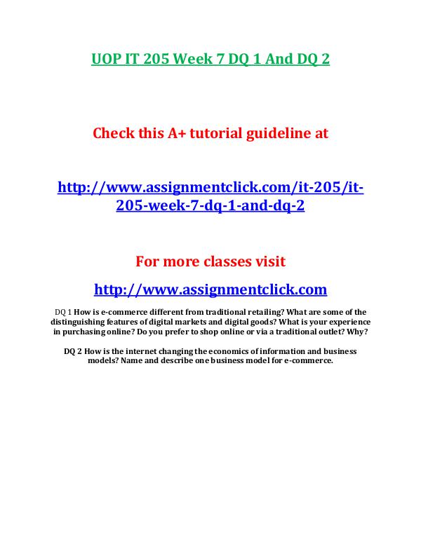 UOP IT 205 Entire Course UOP IT 205 Week 7 CheckPoint Analysis of Electroni